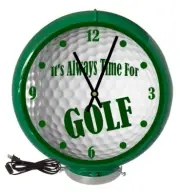 Time For Golf Green Lighted Gas Pump Globe Advertising Style Quartz Clock
