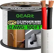 12 AWG CL2 OFC In Wall Speaker Wire GearIT Pro Series 12 AWG Gauge (100 Feet / 30.48 Meters / White) OFC Oxygen Free Copper UL CL2 Rated In-Wall Speaker Wire Cable for Home Theater and Car Audio