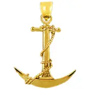 14K Gold 28MM 3D Ship Anchor with Sailor Rope Pendant