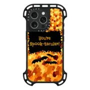 iPhone 16 Pro Ultra Bounce Case MagSafe Compatible YOU'RE SPOOK-TACULAR Creepy Romantic Bats Halloween Orange Black Typography Romance All Hallow's Eve Festive Trick or Treat Fine Art Painting