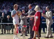 Stefan Edberg of Sweden receives the trophy from Katharine Duchess- Old Photo