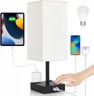 Bedside Table Lamp for Bedroom - Touch Small Lamp with USB C+A Charging Ports &