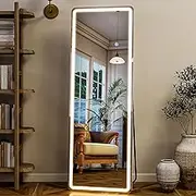 GLSLAND LED Full Length Mirror - 56" x 20" Mirror Full Length with Light Standing Mirror with Light for Bedroom/Cloakroom -Dimmable & 3 Color Lighting/Wall Mounted Full Body Mirror