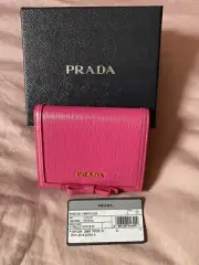 Prada Wallet Verticale Pink Leather Vitello Move Flap Bow Wallet 1MV204