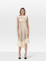 Beige Two Tone Sleeveless Midi Dress