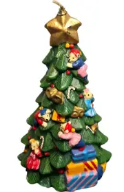 Vintage Christmas Tree Top Star Ornaments Presents Holiday Burning Wax Candle