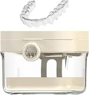 Denture Containers for Soaking - Denture Holder Case Set,with Mirror Teeth Protection Cover Cleaning Box Set for Women Men Elderly Child Travel Bathroom Retainer