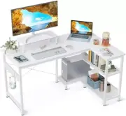 Shaped Computer Desk with Reversible Storage Shelves, L-Shaped Corner Desk