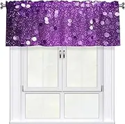 LHBWCVN Sparkling Purple Glitter Valances for Windows, Rod Pocket Window Treatment Drapes Farmhouse Kitchen Curtains Short Blackout Window Curtains for Living Room Bedroom Decor 54x18 Inch