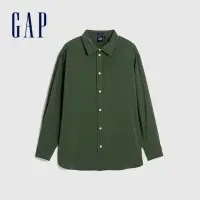 在飛比找momo購物網優惠-【GAP】女裝 翻領長袖襯衫-軍綠色(792327)