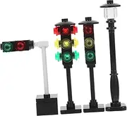 PHENOFICE Educational Traffic Light Toys for Kids 4pcs Miniature Stop Lights Red Green Yellow Traffic Lamps DIY Building Blocks Set