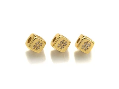 CZ Micro Pave # Symbol Dice Spacer Beads, Cubic Zirconia Cube Spacer Beads, 24k