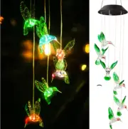 LED Color Solar Wind Chimes Lights Changing Hanging Hummingbird Light Yard Decor