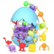 Nevenka 40 Pcs Kids Bath Toys Silicone Animal Sucker with Dinosaur Eggshell Storage