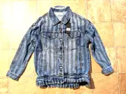 New One Teaspoon sz XXS Zephyr Trucker Denim Jean Jacket stripes blue 1t