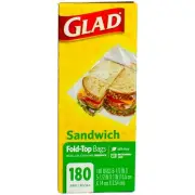 24 Pack Glad Fold Top Sandwich Bags, Plastic Bags 180-Count
