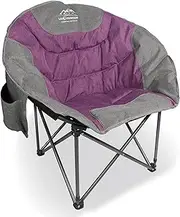 LANMOUNTAIN Portable Moon Camping Chair, Round Folding Lawn Chair with Cup Holder,Cooler Bag, Outdoor Heavy Duty Comfy Chairs,Perfect for Family Camping, Hiking, Picnics and Beach Trips,Purple