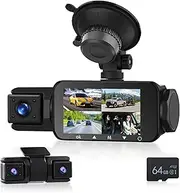 [podofo] HD 2K Front Camera, 360 Degree Dash Cam with Rear Camera, 4 Channel Onboard Car Camera, G-Sensor, Motion Detection, Loop Recording, 64G TF
