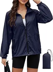PITINAN Rain Jacket Women Waterproof Lightweight Jacket With Hood Packable Raincoat with Pockets S-XXL