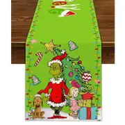 Merry Christmas Table Runner Xmas Winter Holiday Believe Theme Party Decoration Green Elf Home Kitchen Dining Room Decor 33*183CM