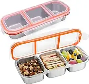 Reusable Stainless Steel Snack Containers with Leakproof Lids,3 Compartment Stackable Bento Lunch Boxes for Meal Prep(2PCS)