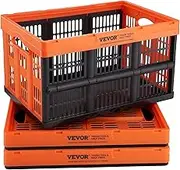 VEVOR Plastic Collapsible Storage Basket, 45L 3 Packs, Folding Stackable Storage Containers/Bins with Handles, Large Heavy Duty Containers for Clothes, Toys, Books, Snack, Shoes and Grocery Organizing