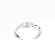 TJS 925 Sterling Silver Toe Ring Plain Band Square & Triangle Top CZ Adjustable
