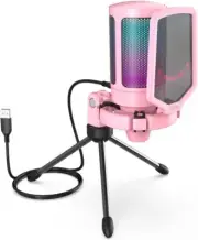 USB Gaming PC Mic for Streaming Podcasts, AmpliGame RGB Computer