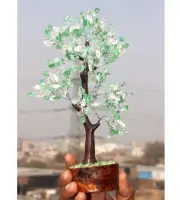 300+ Green Quartz+Crystal Quartz Gemstones SIlver Branches Money Tree 10.5" Q636