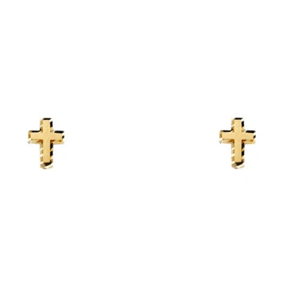 Real 14k Yellow Gold Religious Cross Diamond Cut Screw Back Stud Earrings Girl