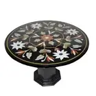 24" Black Marble Table Top With Marble Stand Handmade Inlay Art Home Furniture