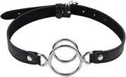 WEIMEI - Slave Head Mouth Open Leather Strap Gag Ball Dual Metal Rings Locked Toy