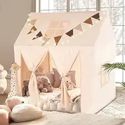 Kids Tent with Mat, Play Tent Indoor, Playhouse for Kids Outdoor, Kids Play Tent with Windows and Roll Up Door,132x90x132CM, Baby Play Tent for Both Boys and Girls
