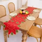 Christmas Red Flower Xmas Dining Table Runner Table Cloths Placemat Decoration