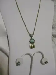 AVON Tangier Double Drop Necklace & Earring Set Marbled Faux Stones in Brass