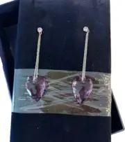 AUTHENTIC warovski Crystal purple heart Long earrings With Certificate