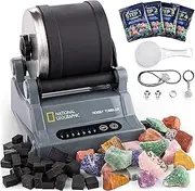 Blue Marble National Geographic Hobby Rock Tumbler Kit - Rock Polisher for Kids & Adults, Durable Noise-Reduced Barrel, Rocks, Grit & New GemFoam for a Shiny Finish, Cool Toys, Great STEM Hobby Kit
