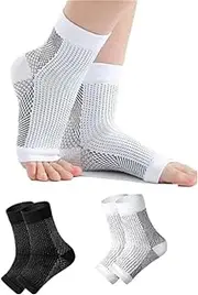 [FBIEE88TR] 2 Pair Ankle Compression Socks - Ankle Sleeves for Women Men, Ankle Brace Compression Socks, Soothe Socks for Neuropathy Pain(Black+White,S/M)