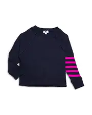 Worthy Threads Girls Cropped Crew Neck with Magenta Stripes - Little Kid, Big Kid