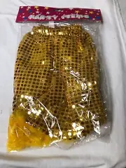 Sequin Short Skirt Gold Canary Yellow Feathers Halloween Costume Elastic Band