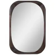Mid Century Modern Rounded Wood Oval Wall Mirror | Vanity Geometric Retro Dark