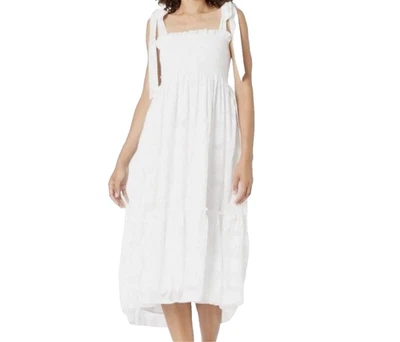 LILLY PULITZER Rivera Smocked Midi Dress Jacquard Resort Tie Shoulder White Sz L