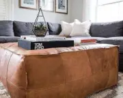 Moroccan Brown Boho Footrest Leather Ottoman Footstool Genuine Pouffe