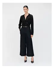 [Veronika Maine] Long Sleeve Mesh Knit Shirt in Black