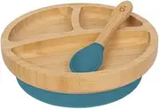 beau baby Classic Bamboo Plate + Spoon, Suction Plate for Baby & Toddler, Encourage Baby Led Weaning, BPA Free Bamboo Plates, Cute Toddler Plates (Ocean Blue)