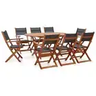 9 Piece Outdoor Dining Set Solid Eucalyptus Wood and Textilene vidaXL