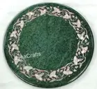 Border Design Inlay Work Side Table for Home Round Green Marble Coffee Table Top