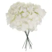 10Pcs Artificial Silk Hydrangea Flower Heads with Stems for Decor, White