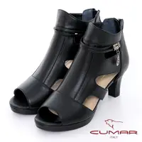 在飛比找momo購物網優惠-【CUMAR】魚口防水台細跟中跟短靴(黑色)