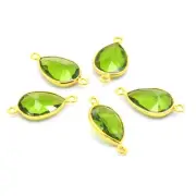 5 Pcs 22X11mm Peridot Connector Pendent 2 Loop Bezel Gold Plated